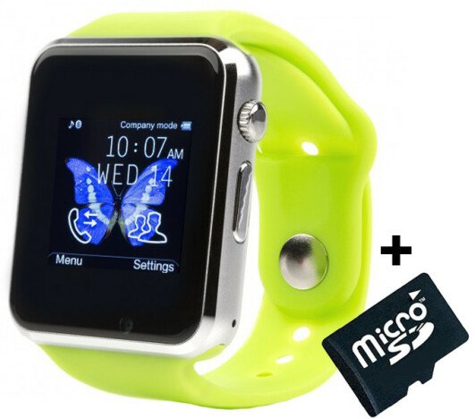 Smartwatch cu Telefon iUni A100i, LCD 1.54 Inch, BT, Camera, Verde + Card MicroSD 4GB Cadou